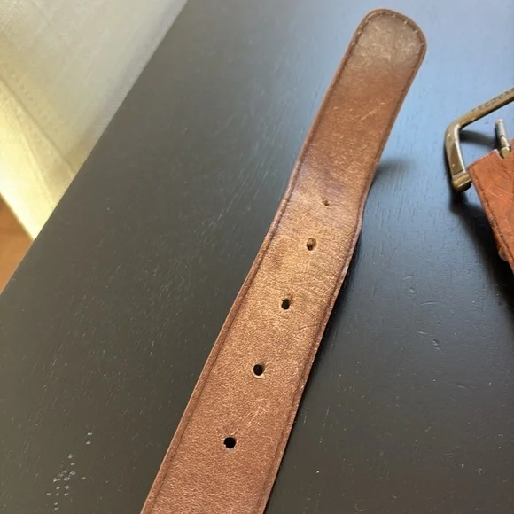 Tecovas ostrich Brown Leather Belt with Brass Buckle - Picture 5 of 16